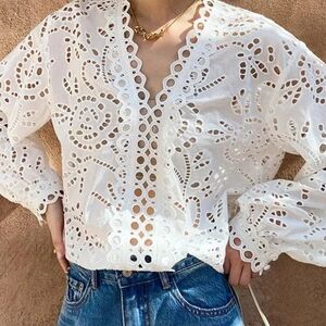 NWT Eyelet Cutout Long Sleeve Shirt